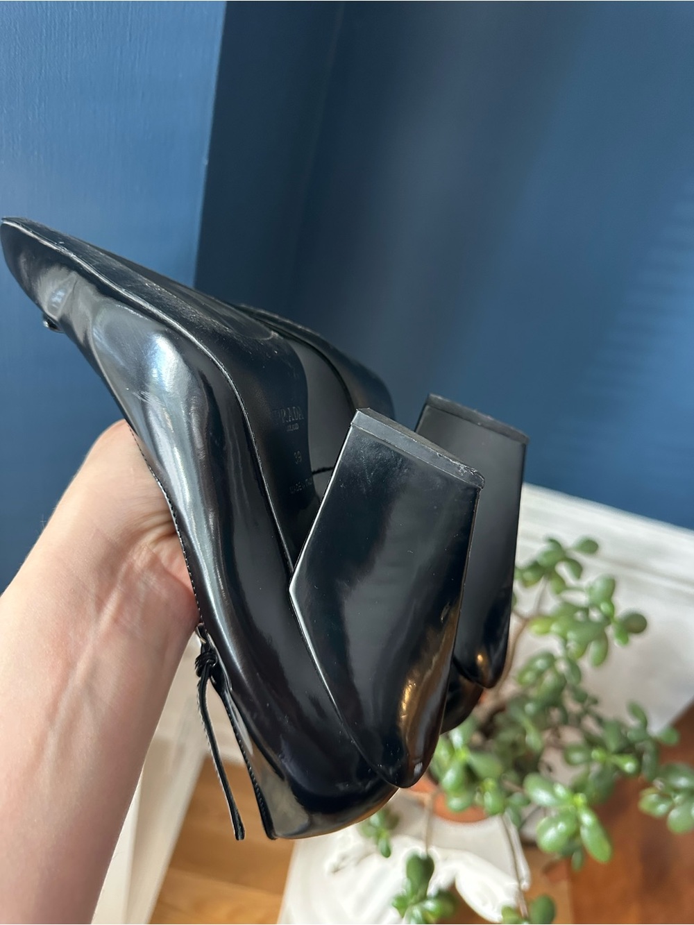 Prada Modellerie Black Spazzolato Leather Mary Jane Heels Size 39 - Picture 14 of 15